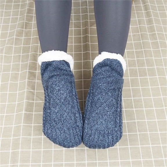 Sock Slippers,Warm Socks for Women,Women Winter Thick Slipper Socks with Grippers Non Slip Warm Fuzzy Socks Christmas Gifts,Women's Super Soft and Warm Fuzzy Fleece-Lined Slipper Socks(Navy L)