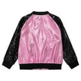 thumbnail image 4 of YONGHS Girls Sequins Metallic Zip Up Bomber Jacket Shiny Flight Jacket Coat 70's Disco Costume Clubwear Pink 12, 4 of 6