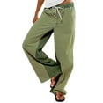 thumbnail image 3 of Low Rise Striped Pants for Women Pull on Drawstring Boho Wide Leg Jeans Trendy 2025 Green M, 3 of 9