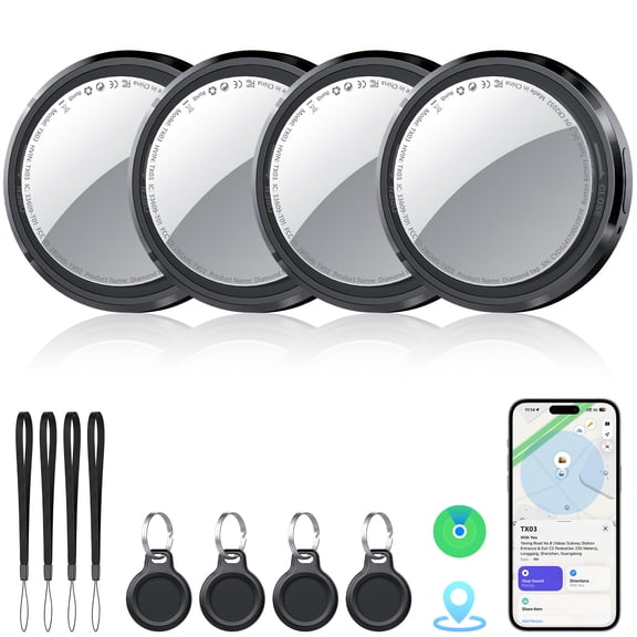 Smart Air Tracker Tags, Bluetooth Tracker 4-Pack, Item Locator Works with Apple Find My (iOS Only), Tracker for Keys, Wallet, Luggage and Bags, Replaceable Battery, Key Ring & Lanyard Included