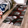thumbnail image 3 of MDA Rug Imports Orelsi Collection Abstract Geometric Circles Area Rug Black/Red 2'8" x 8'1" Runner Runner 8' Runner Indoor,Runner Red Rectangle,Runner, 3 of 5