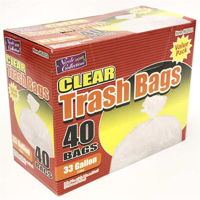 DDI 2267740 33 Gallon Clear Trash Bags with Ties 40Packs Nicole Home