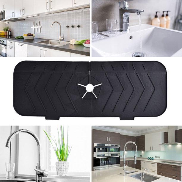 Kitchen Faucet Water Mat Sink Splash Guard Countertop Protector (Black)