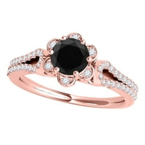 Mauli Jewels Engagement Rings for Women 0.50 Carat Halo Black Diamond Engagement Ring 4 prong 14K Solid Rose Gold