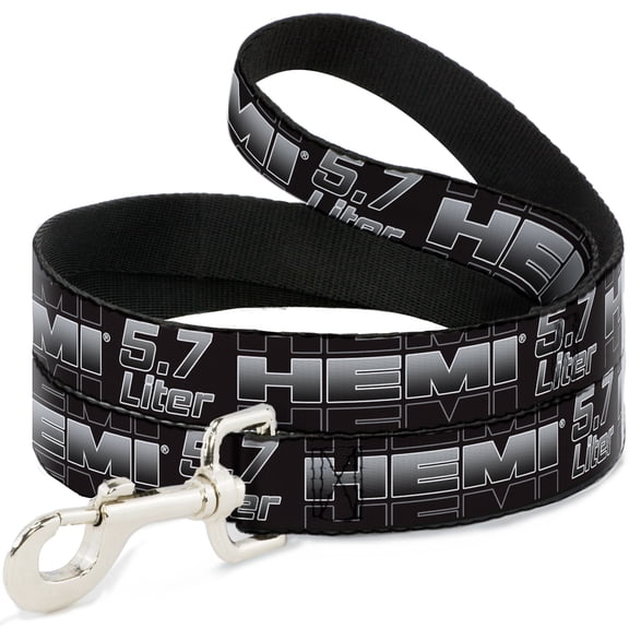 Hemi Pet Leash, Dog Leash, Hemi 5.7 Liter Black White Silver Fade, 4 Feet Long 0.5 Inch Wide