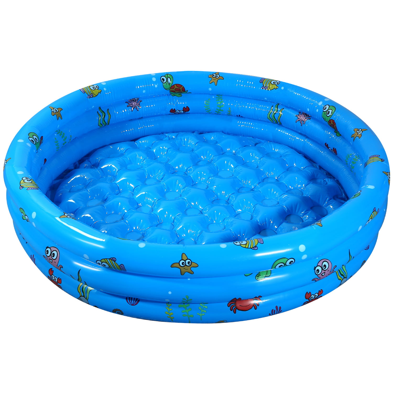 Sloosh Inflatable Kiddie Pool Blue with Geometric Pattern Swimming Pool 3-Rings for Kids Indoor & Outdoor 34 Inches 