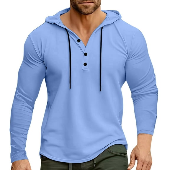 JTieacloth Men Warm Lined Hooded Men's Sports Fitness Hooded Long Sleeved T Shirt Border Hoodie Top Foreign Trade American Shirt Top Blue