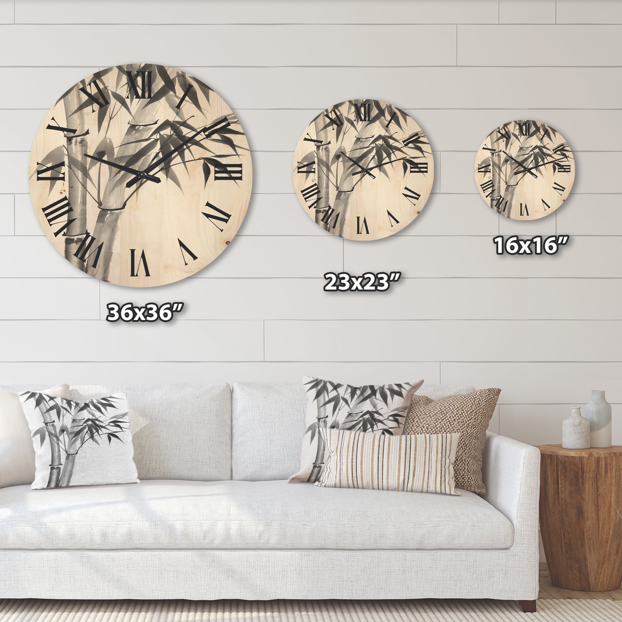 Designart 'Vintage Black and White Bamboo' Traditional Wood Wall Clock