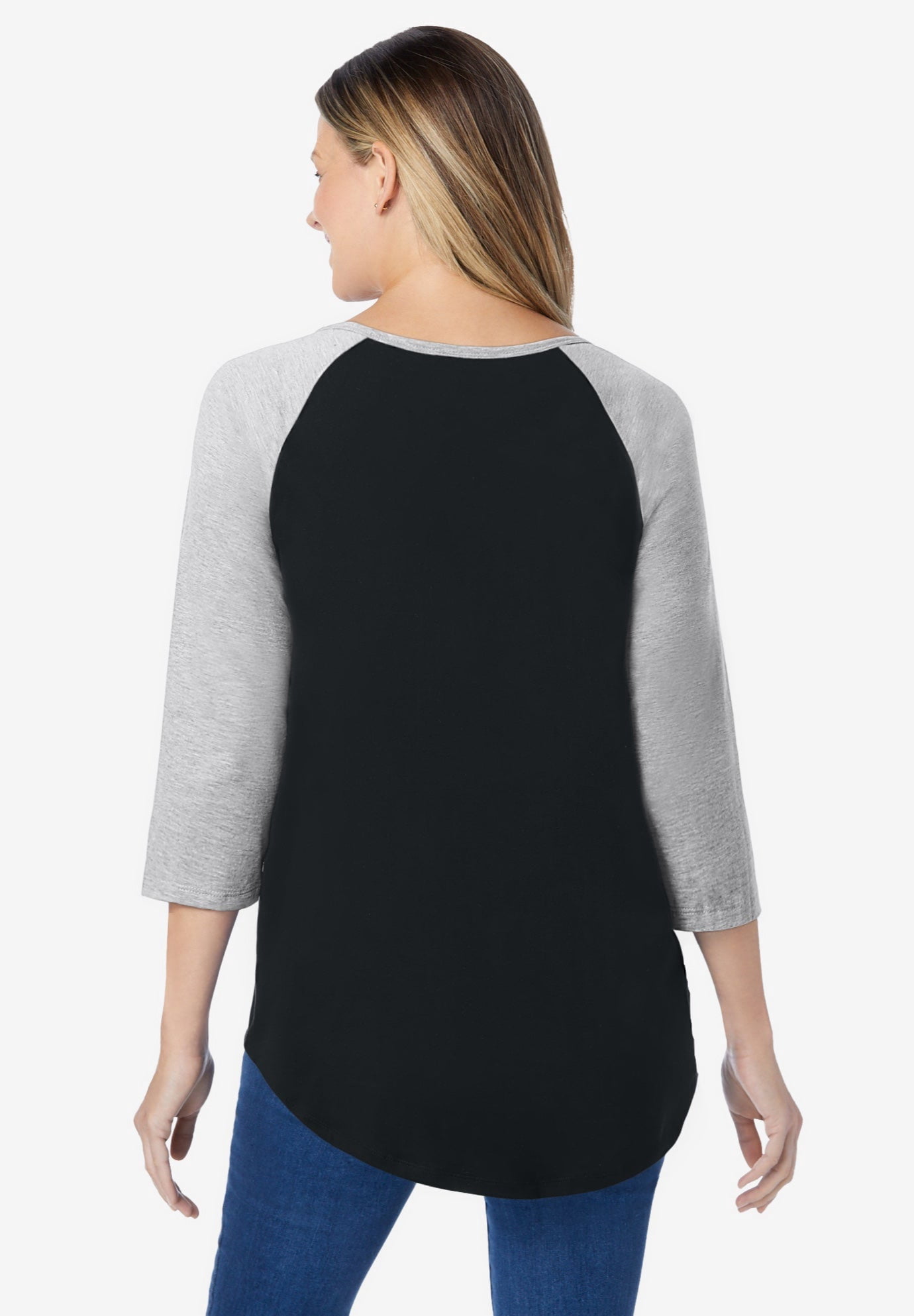 Woman Within Plus Size Three-Quarter Sleeve Baseball Tee