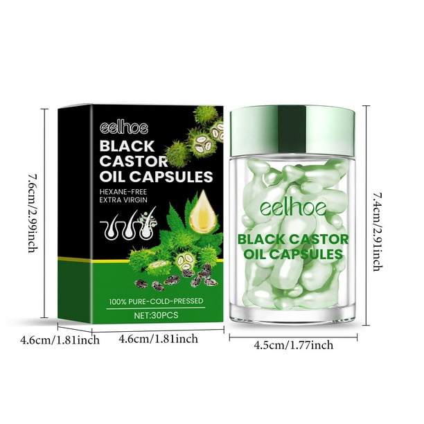 Aceite esencial de ricino en cápsulas (30 unidades), aceite de ricino para masajes, cuidado del cabello, cuidado de pestañas, cuidado de uñas, 20 ml de agua esencial.