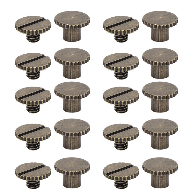 Flat Head Rivets Stud Fasteners 10Pcs Ledger Nail Screw Brass Slot Pair Lock Knurling Leathercraft Rivets