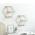 thumbnail image 3 of Estantería hexagonal creativa de estilo nórdico, de hierro forjado, de doble capa, para pared, para dormitorio, sala de estar, con acabado decorativo, sin clavos (dorada)., 3 of 5