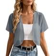 thumbnail image 2 of Stamzod Summer Cardigans for Women Lightweight Open Front Short Sleeve Bolero Shrug Plus Size Chiffon Cropped Cardigan Gray XXXL, 2 of 10