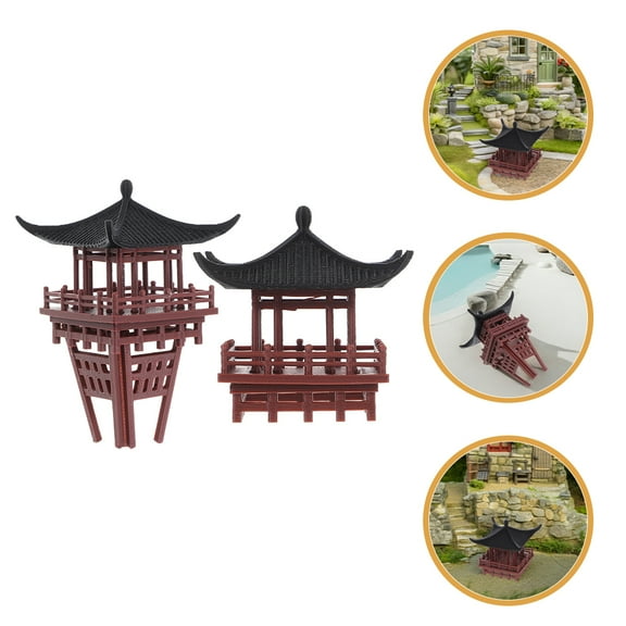 AURARMLET 2-Pack Brown Plastic Pavilion Aquarium Ornaments for Fish Tank Decoration Creating a Serene Atmosphere