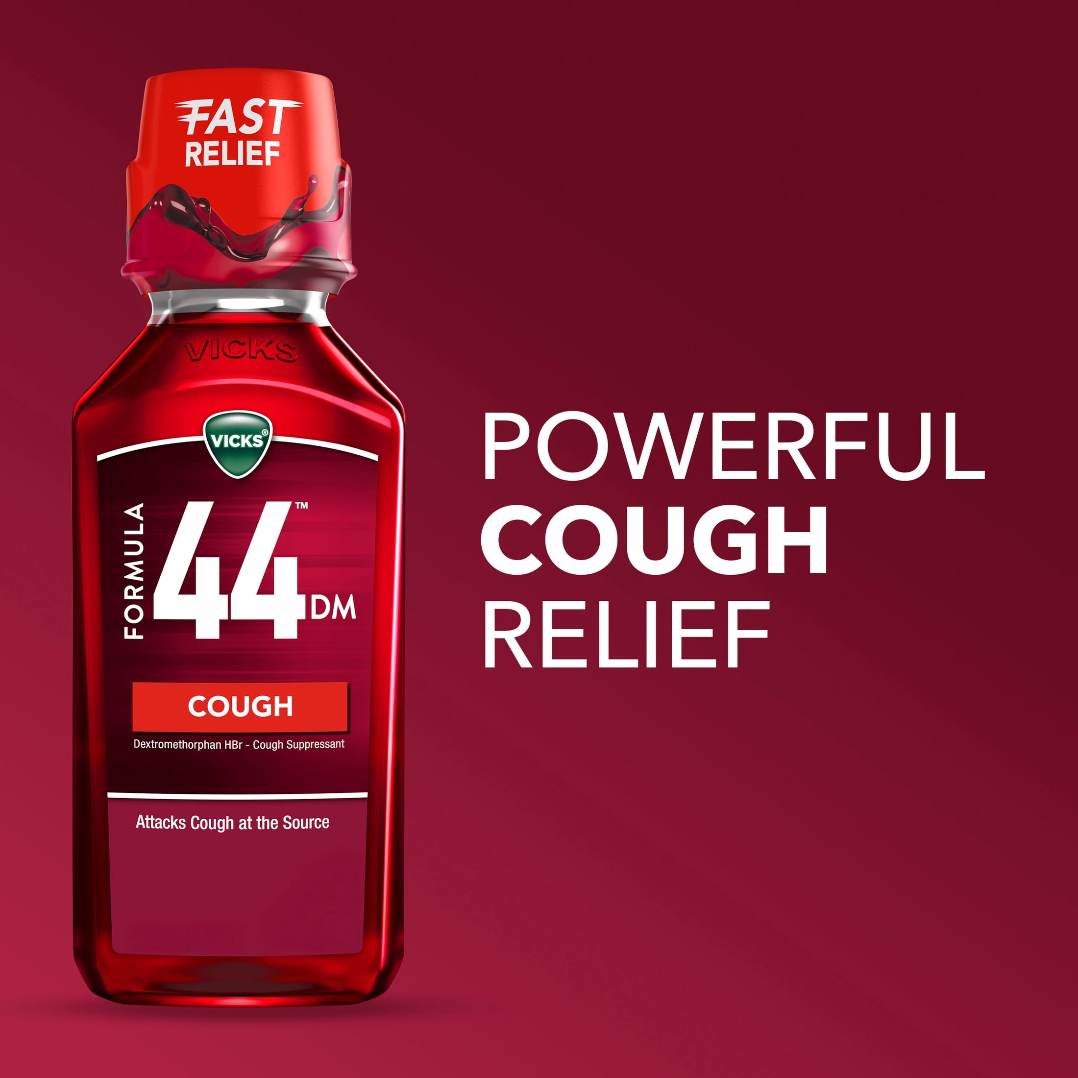 Vicks Formula 44 DM Cough Liquid, Cough Medicine for Adults, Berry, 12 fl oz