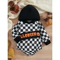 thumbnail image 3 of Baby Boy Romper Halloween Letter Pumpkin Checkerboard Print Long Sleeve Hooded Bottom Snap Jumpsuit, 3 of 9