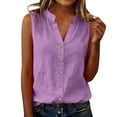 thumbnail image 2 of Womens Sleeveless Button Down Shirts Dressy Casual Summer Blouses V Neck Cotton Linen Tops Business Work Tank Top | CSEONE,Purple M, 2 of 8