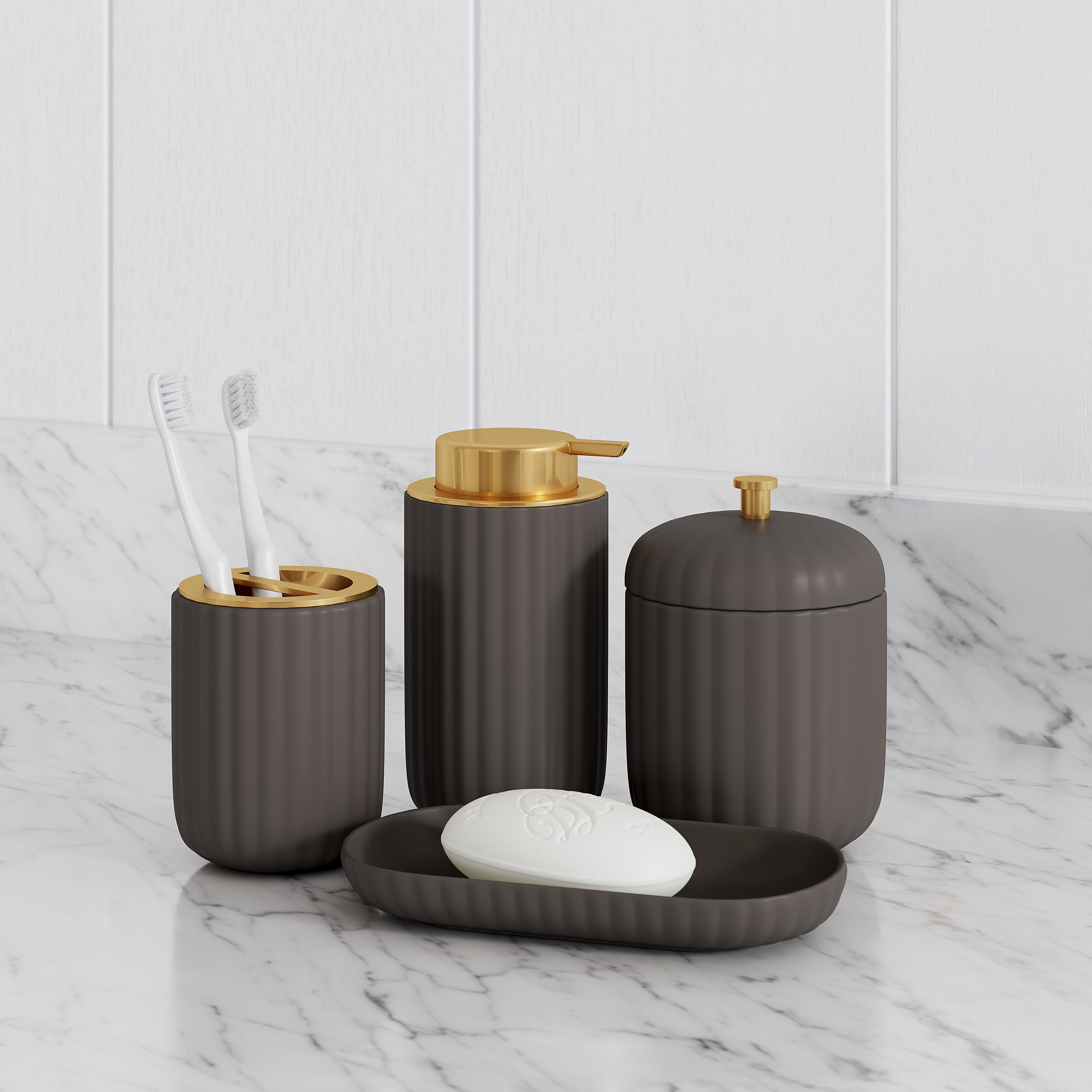 Beautiful By Drew Barrymore Bathroom Canister- Dark Gray
