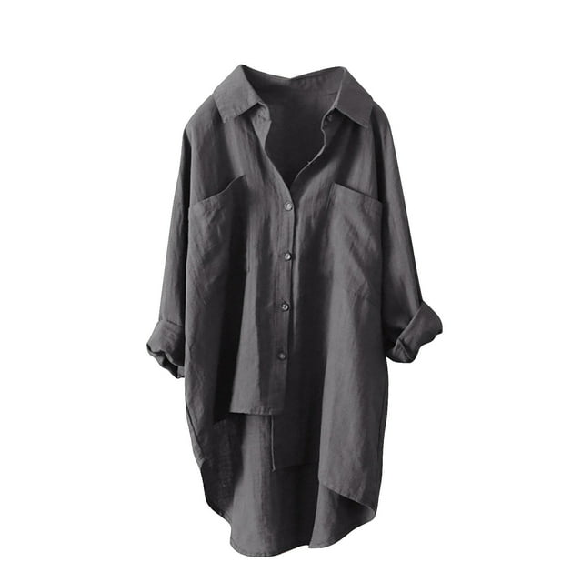 Tumotour Long Oversized Tshirts for Women Plus Size Long Sleeve Fall Basic Loose Blouse Tops Button Down Linen Trendy Fashion Clothes Lightly Spring Outfits 2025 Casual Beach Vacation Shirts