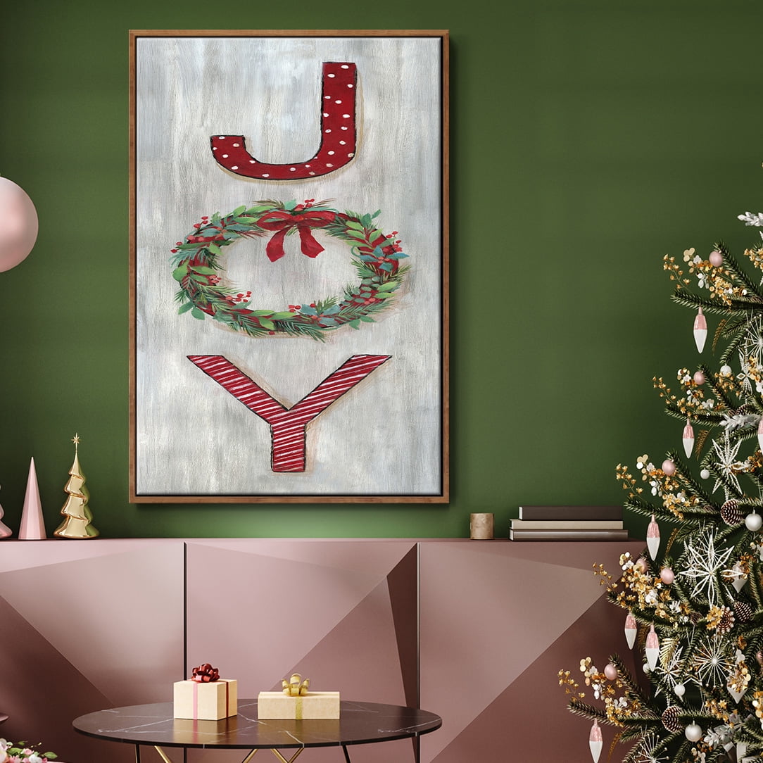 Joy - Framed Gallery Wrapped Holiday Canvas - 25 x 37 - Rosewood Frame