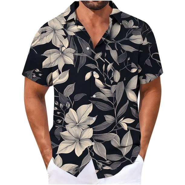 Ceisia Men's Relaxed Fit Sketch Floral Print Hawaiian Shirts, Short Sleeve Cuban Collar Button-Down Casual Summer Tops Gifts