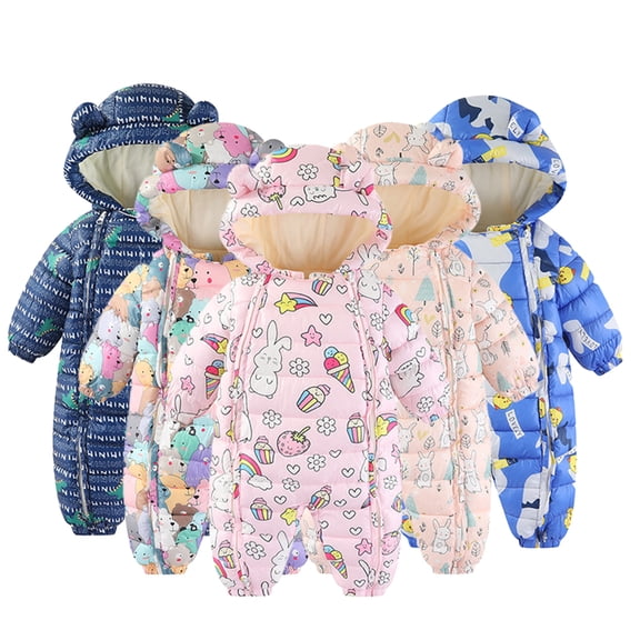 Esaierr Newborn Girls Boys Snowsuit Cotton Jacket Hooded Romper Jumpsuit Coats Thickening Winter Outwear Autumn Winter Long-Sleeved Jacket for 0-24M