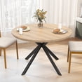 thumbnail image 5 of Hawsaiy 3-Piece 47.2" Round Dining Table Set for 2, Modern Wood Kitchen Table with 2 Dining Chairs, Space-Saving Dining Set with Metal Base for Apartment, Small Space (Natural + Beige), 5 of 11
