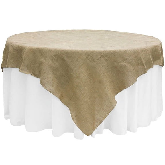 Burlap 90"x90" Square Table Overlay Topper,Materials: 100% Jute Edge: Over-locked serge - Natural Tan