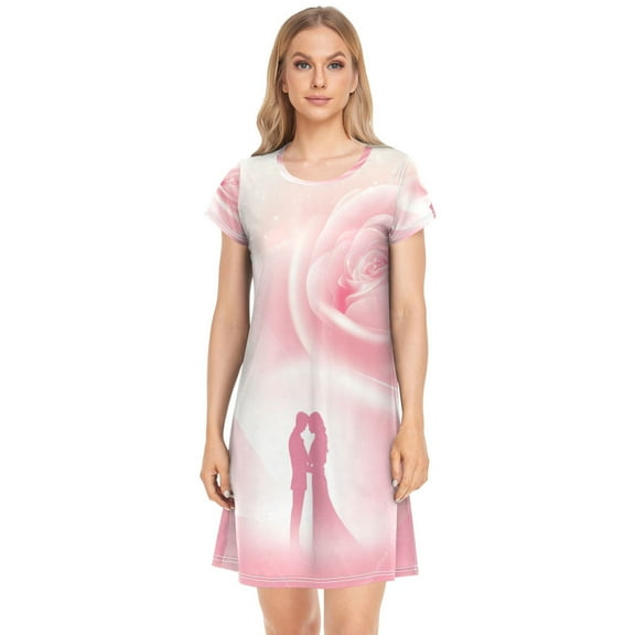 Women's Sleepshirts Valentine's Day Pink Roses Nightgowns Sleep for Women Soft House Dresses Night Gown for Ladies