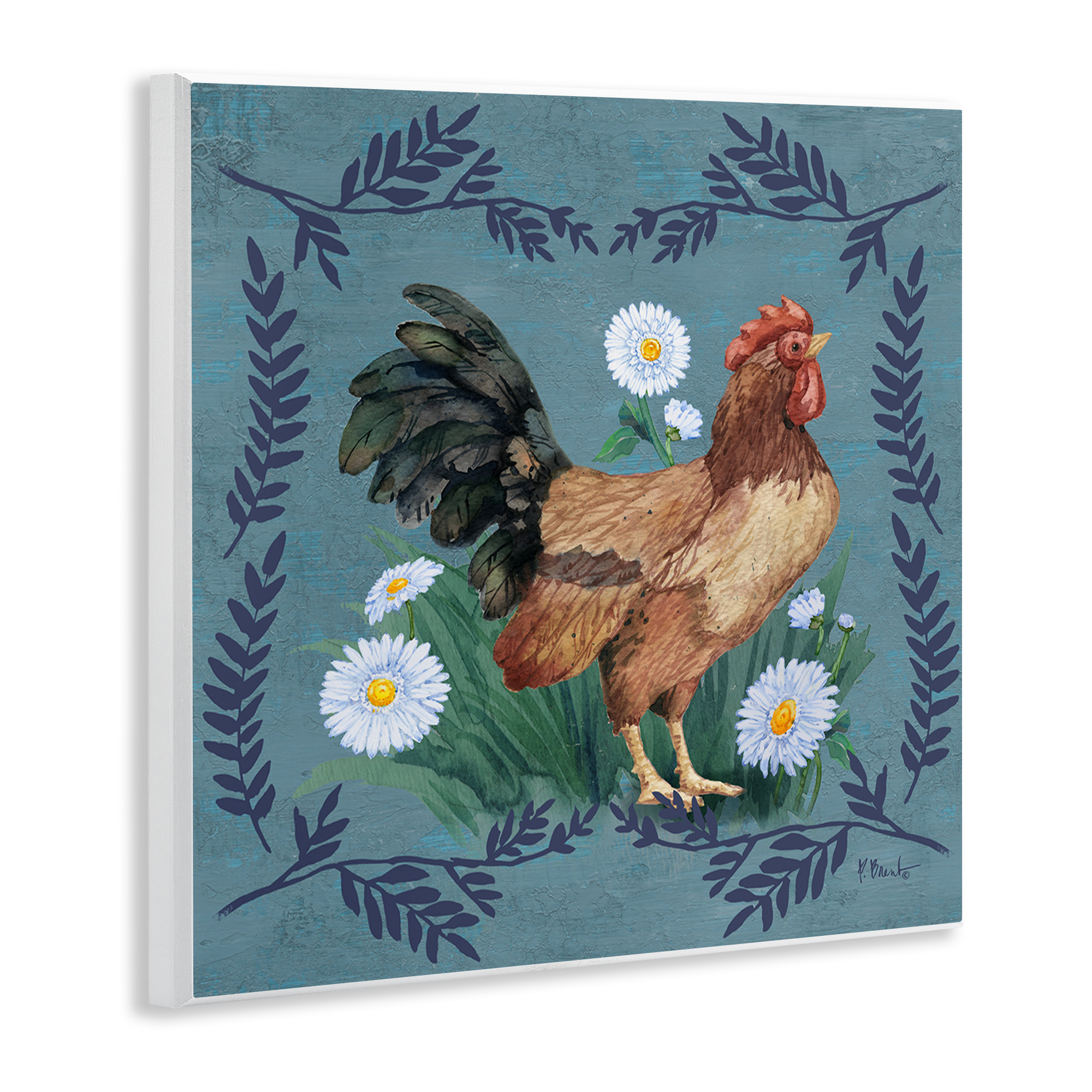 Stupell Industries Rooster & Daisies Animals & Insects Painting Unframed Art Print Wall Art, 12 x 12