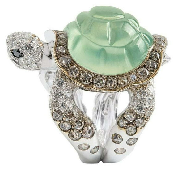 Opvise Fashion Women Rhinestone Inlaid Turtle Ring Wedding Engagement Jewelry Gift
