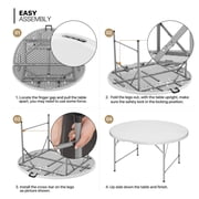 MoNiBloom Round Folding Table with Handle, 4.5Ft Heavy Duty Commercial Event Wedding Party Desk, for 6 to 8 Seat, White