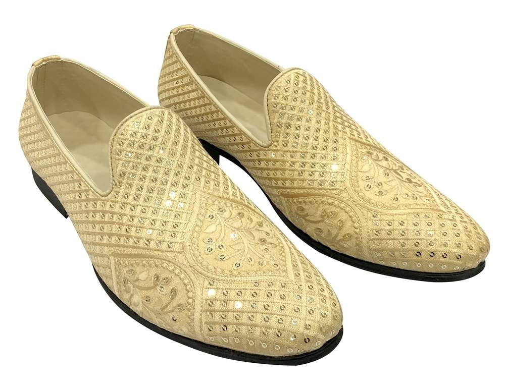 Stop N Style Men's Gold Wedding Jutti - Handmade Leather Ethnic Shoes US 12