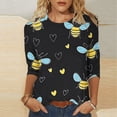thumbnail image 2 of Tauxra T-Shirt for Women with 3/4 Sleeves and Bee Print, Round Neck Casual Blouse for Daily Wear and World Bee Day, 2 of 5