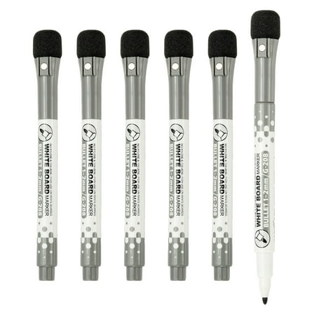 Magnetic Whiteboard Pen, 1-2mm Fine Tip Dry Erase Black Markers, 6 Pcs