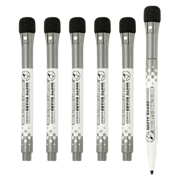 Magnetic Whiteboard Pen, 1-2mm Fine Tip Dry Erase Black Markers, 6 Pcs
