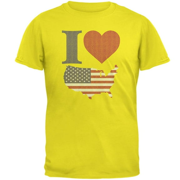 4th of July I Heart Love America Halftone Mens T Shirt Bright Yellow X-LG