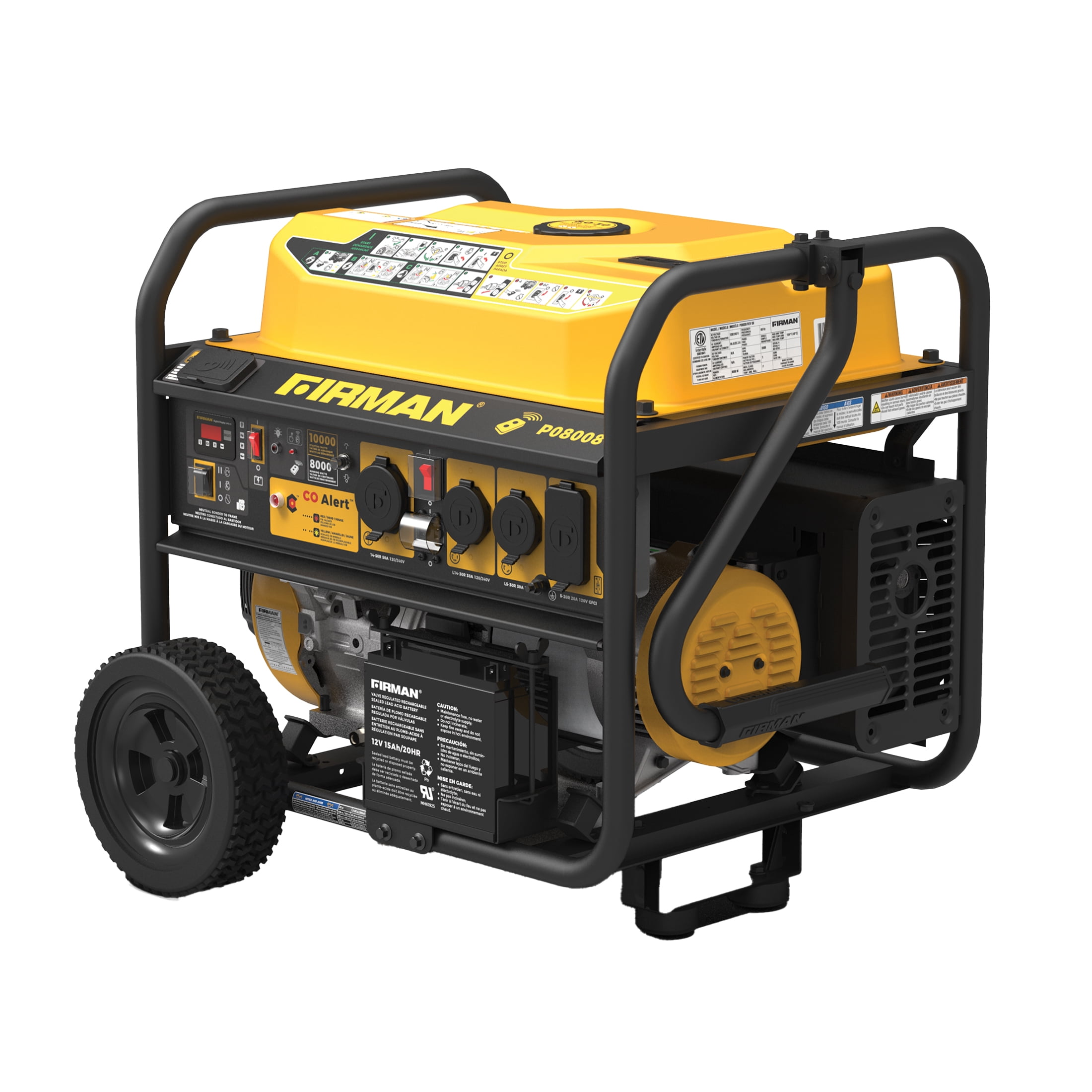 FIRMAN P08008 Gas Portable Generator 10000/8000W Remote Start 120/240V Wheel Kit CO Alert 50 ST CAN