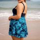 thumbnail image 5 of TaTaai Two-Piece Skirted Plus Size Swimsuit, Navy Blue Turquoise Floral Print, Deep V Straps Design, Quick-Drying Fabric, Ideal for Pool Beach Resort Activities Gift, 5 of 7