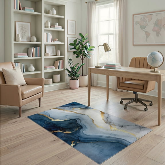 ODIKA Livingroom Abstract Swirl Dusty Tones Fluid Neutral Grey Large for Home Office, Gaming Room, Under Desk, Non-Slip Chair-Friendly