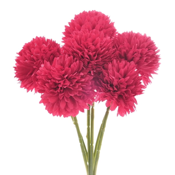 Uxcell 6 paquetes de flores de bola de crisantemo artificial de 11 pulgadas, ramos de crisantemo de seda para el hogar, rojo rosa