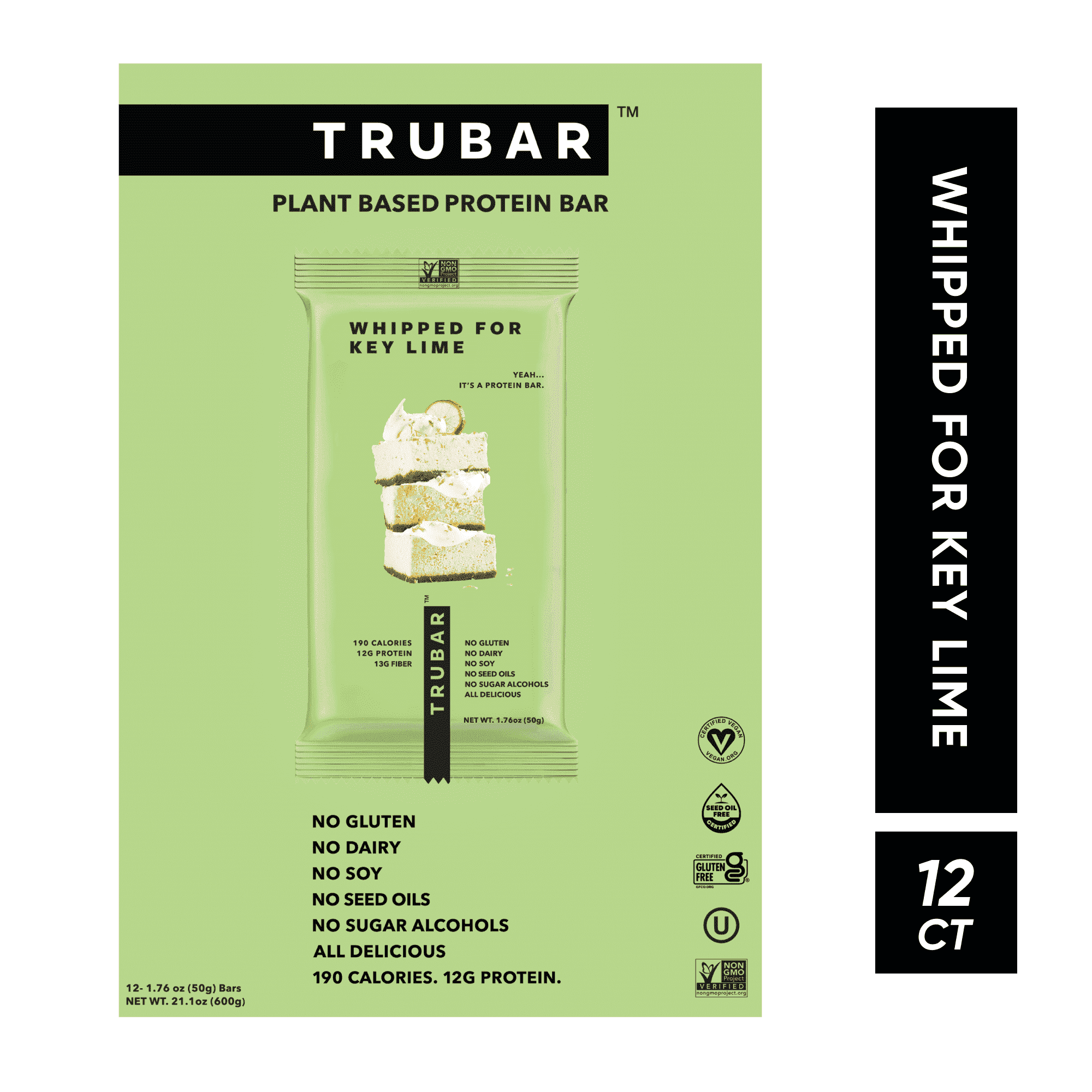 TRUBAR Whipped for Key Lime, Plant-Based Protein Bar, Vegan, Gluten-Free, 12 Count