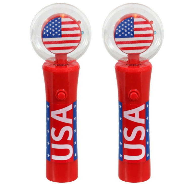 LED Patriotic Spinning Wands Magic Ball Toy for Kids Adults 6x2in Button Cell Spinning Light Show for 4th of July Independence Veterans Day Summer