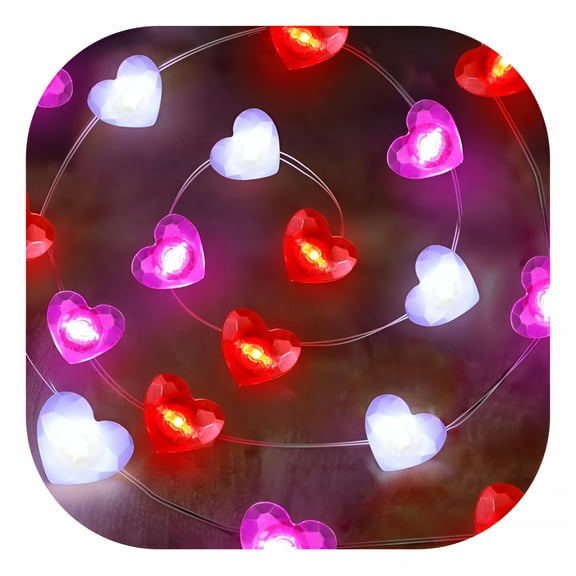 ACDANC Valentine'S Day Decor 10Ft 30 Led Valentine'S Day Lights with Timer,Red Pink White Heart Lights String Battery Operated,8 Modes Valentines Decorations Heart Lights Romantic Decor Home