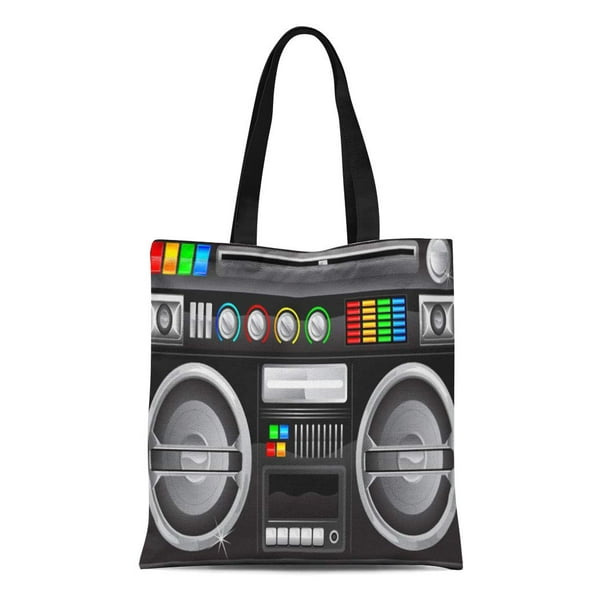 ASHLEIGH Canvas Tote Bag Dooni Retro Rainbow Buttons Boombox Ghetto