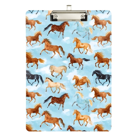 ALAZA Plastic Clipboard A4 Letter Size Decorative Clipboards for Students Women Men 9" x 12.5" Running Horse Blue