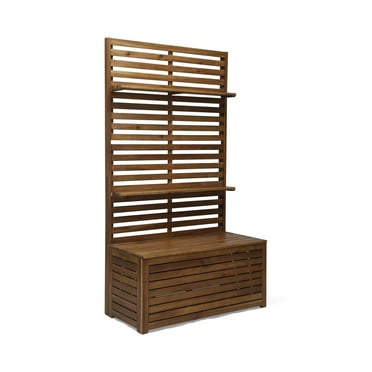GDF Studio Barlum Indoor/Outdoor Rustic Acacia Wood Storage Bench, Teak