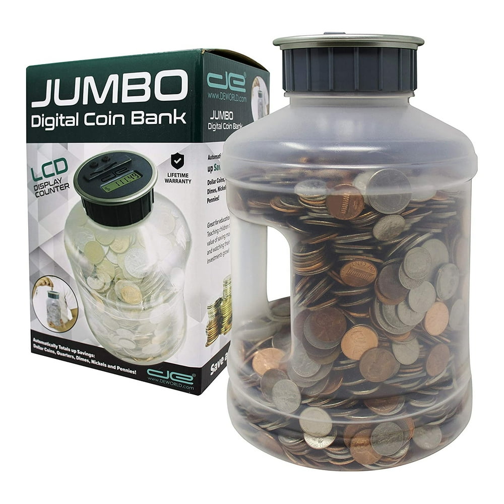 Jumbo Coin Counter Bank Extra Large Savings Jar for Pennies Nickles