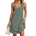 thumbnail image 2 of Ecqkame 2025 Womens Summer Slip&nbsp;Dresses Casual Fashion Sexy Spaghetti Straps V Neck Beach Dresses Hollow Out Solid Color Sleeveless Camisole Sundress with Pockets Green XXL, 2 of 6