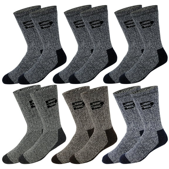 6 Pairs Pack Men's Heavy Weight Outdoor Merino Wool Hiking Thermal Boot Socks